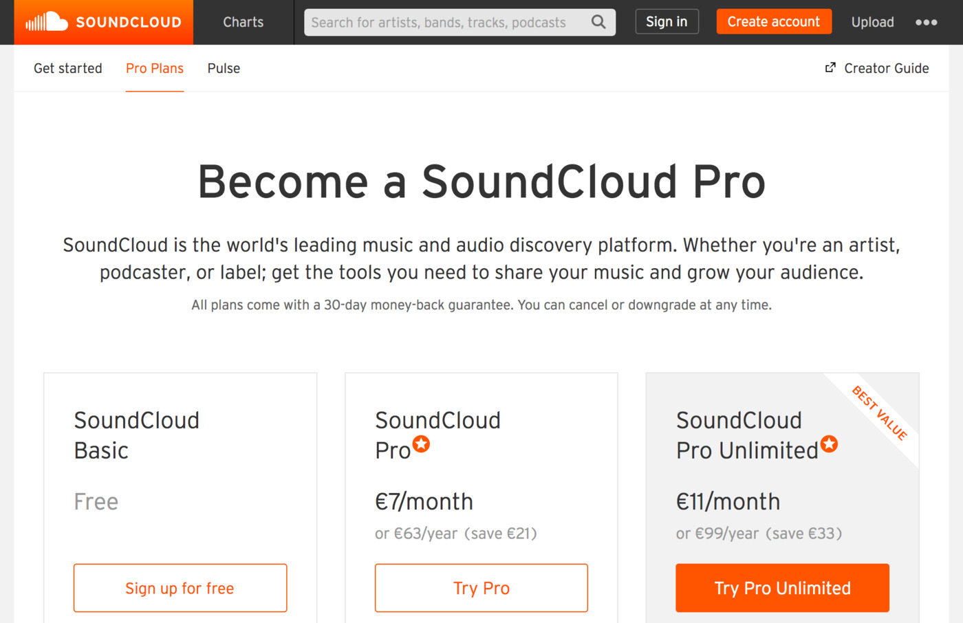 Screenshot of SoundCloud Pro